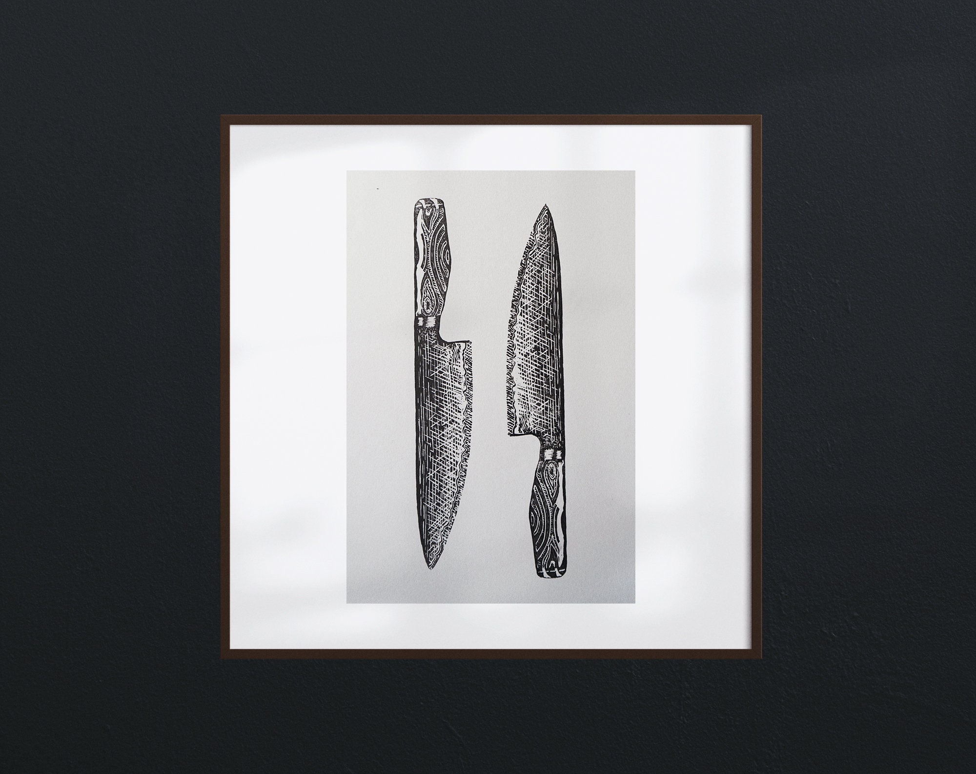 Chef's Knife Linocut Print. Knife Block Print. Shun Etsy