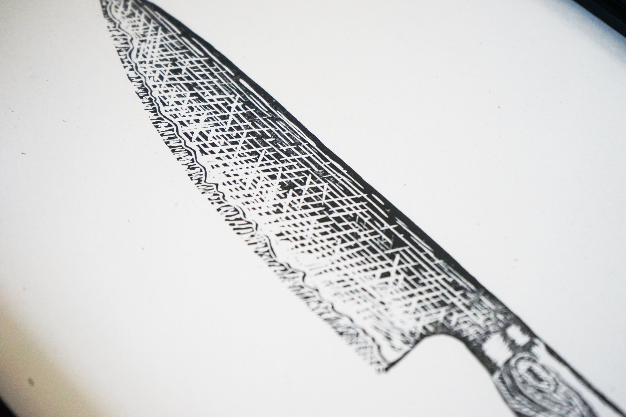 Chef's Knife Linocut Print. Knife Block Print. Shun Etsy