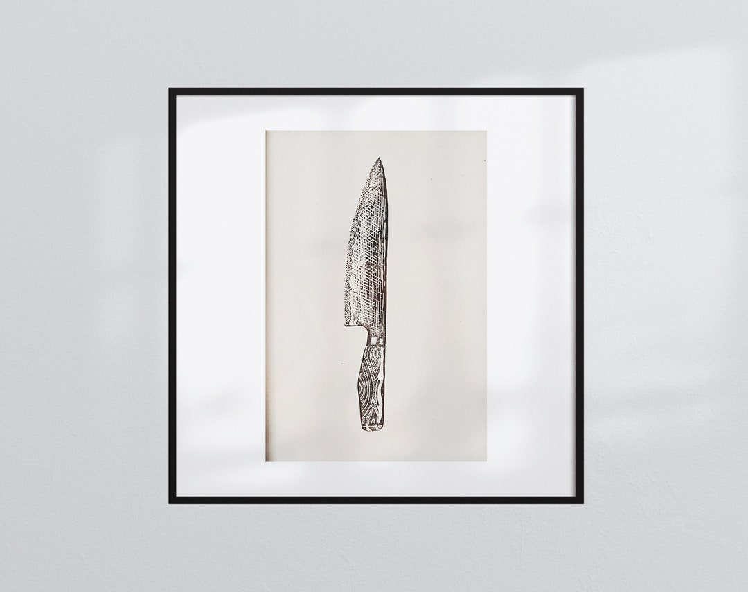 Chef's Knife Linocut Print. Knife Block Print. Shun Etsy