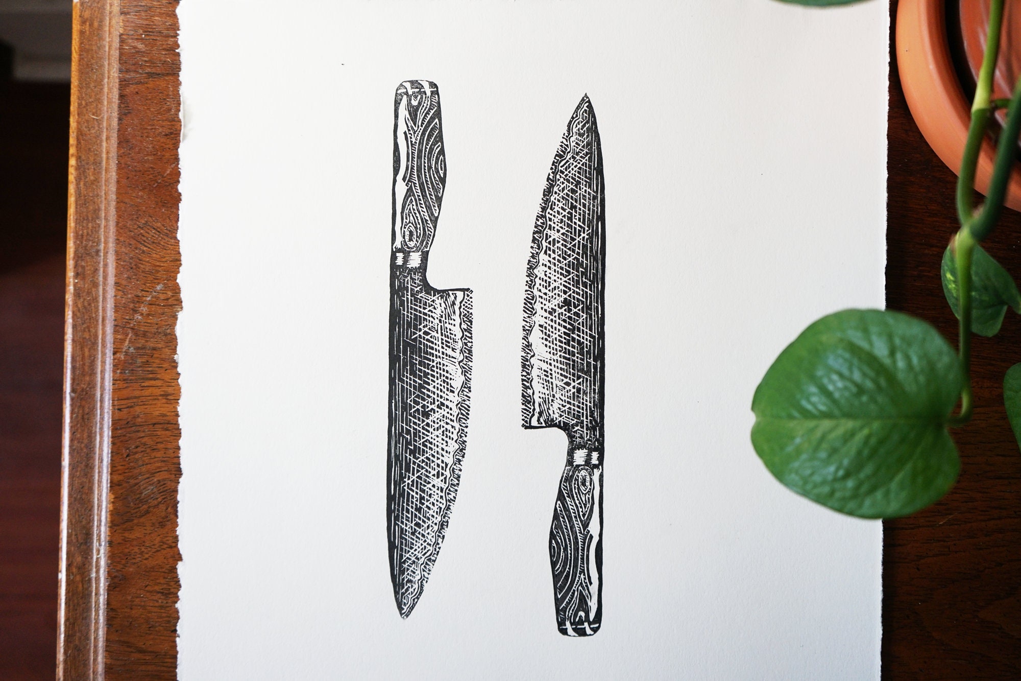 Chef's Knife Linocut Print. Knife Block Print. Shun Etsy