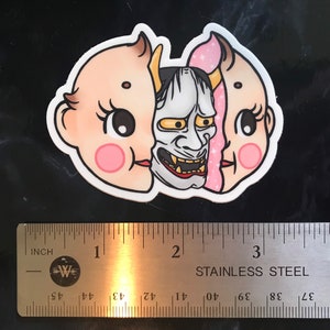 Kewpie Popped Hannya Head Vinyl, Holographic Sticker, oil sick, matte image 6