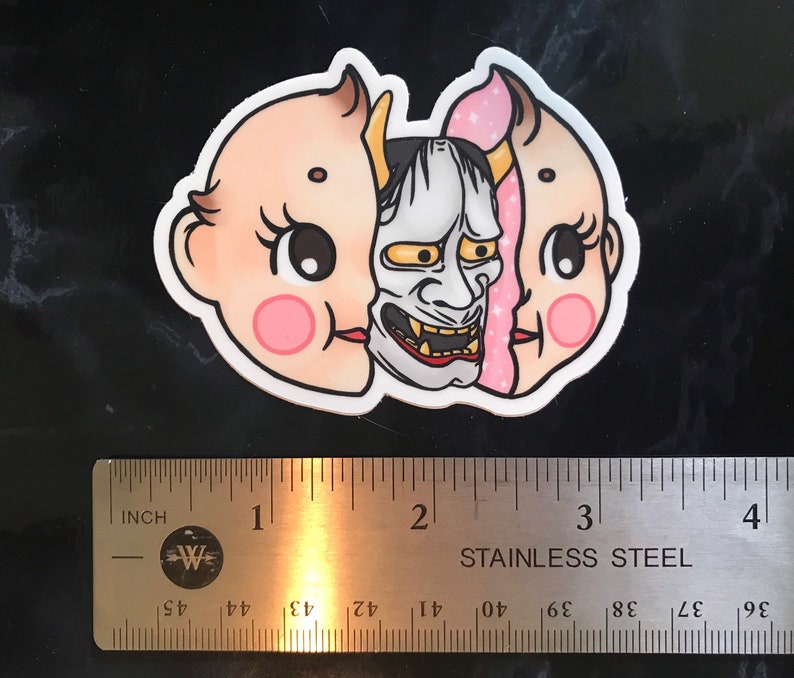 Kewpie Popped Hannya Head Vinyl, Holographic Sticker, oil sick, matte image 6