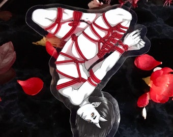 Shibari Oni Girl - large clear border vinyl sticker waterproof