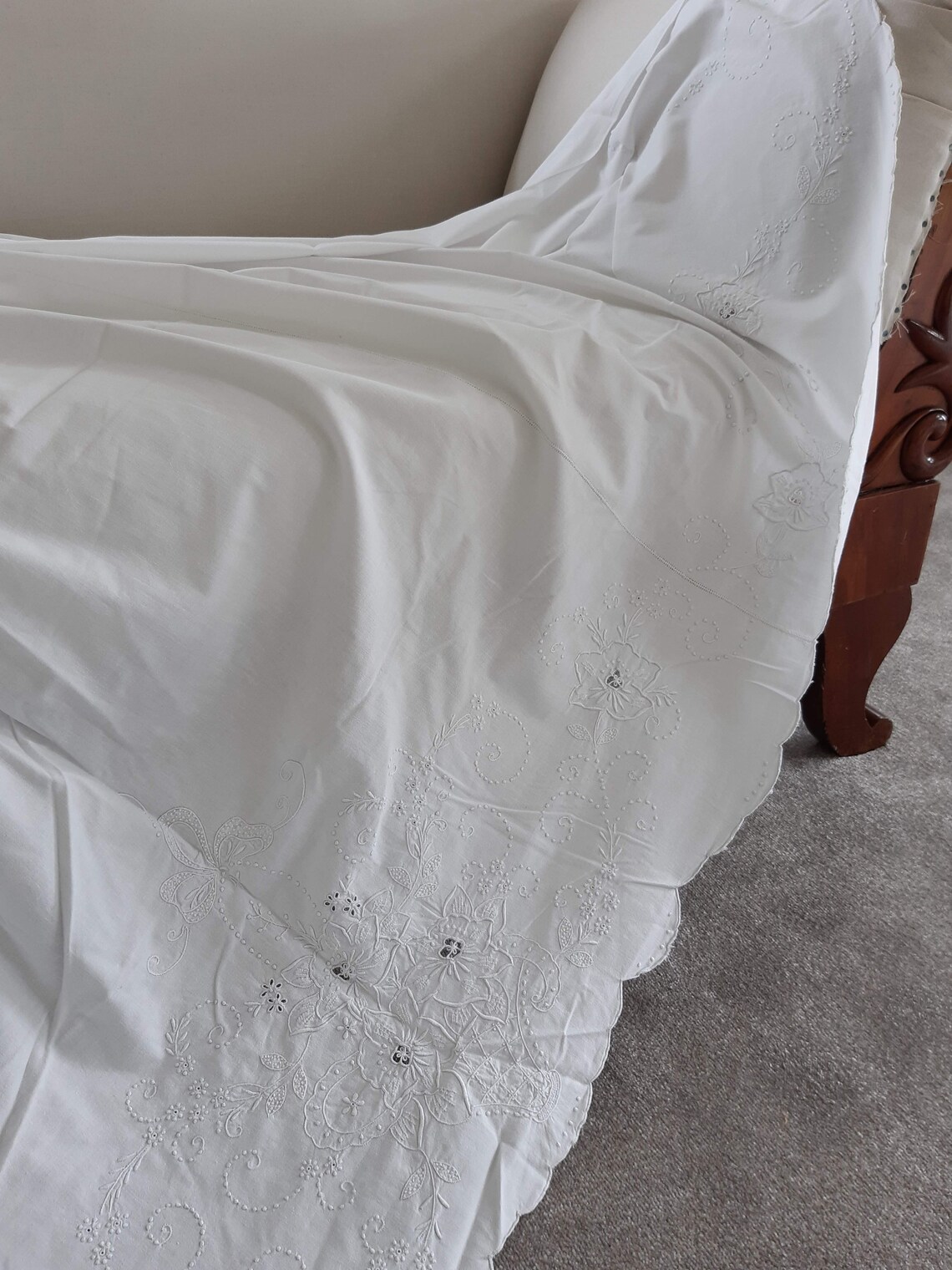 Fabulous antique white embroidered cotton sheet double bed Etsy