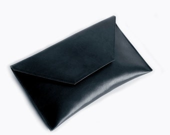 Black leather  envelope clutch bag