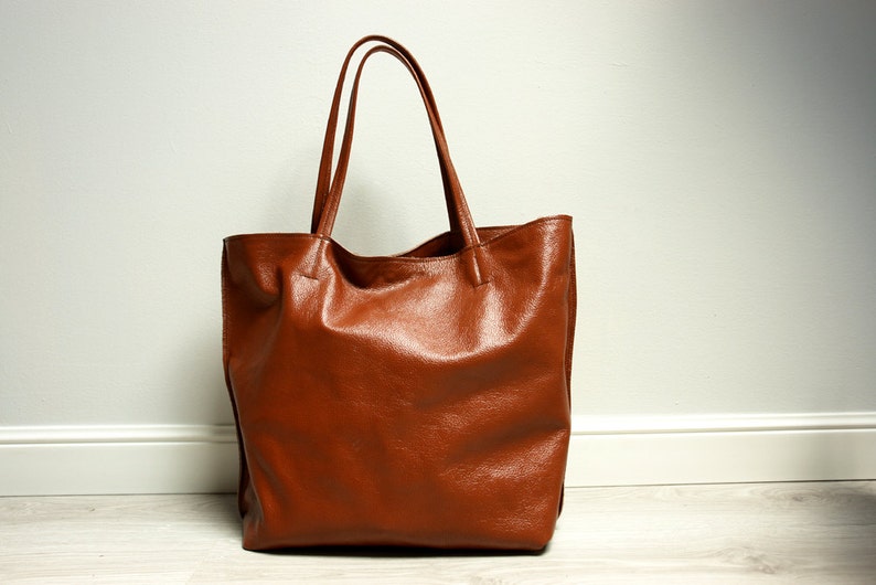 Brown Shopper Tote Bag Leather shopper bag Etsy