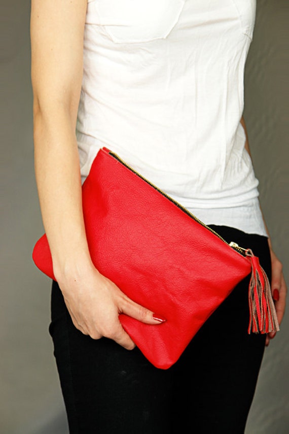 Items similar to Red leather clutch bag on Etsy