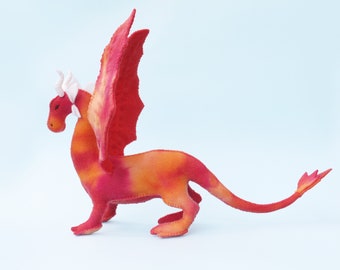 Felt Dragon Soft Toy Sewing Pattern PDF, Hand sewn with Hand dyed Wool Felt.