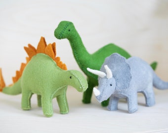 Felt Dinosaurs Complete Set of 3 Soft Toy Sculpture Sewing Pattern PDF - Waldorf Style Toy