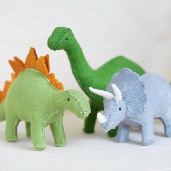 Filz Dinosaurier Komplettes 3er Set Stofftier Skulptur Schnittmuster PDF - Waldorf Stil Spielzeug