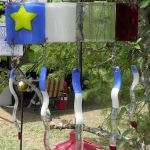 French Acadian Flag Fused Glass Wind Chimes