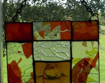 Fall Colored Stained Glass Fused Glass Masque Mosaic Panel Halloween Thanksgiving