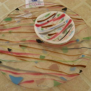 Multi-Rainbow Colored Fused Glass Dish Plate with Serving Saucer Candy Dish Candleholder Soap Dish