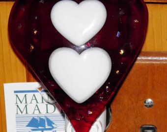 Red and White Hearts With Dichroic Fused Glass Night Light