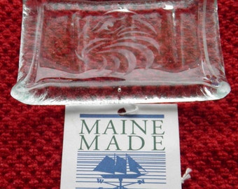 Eagle Head "Patriotic" Etched Clear Stained Fused Glass Soap Dish