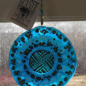 Reactive Blue Celtic Knot Work Fused Glass Suncatcher Ornament