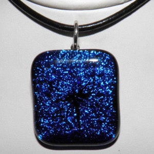 Etched Blue Dichroic Dragonfly Fused Glass Pendant