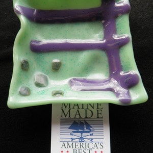 Mosaic Mint Green, Aventurine Green and Purple Fused Glass Soap Dish