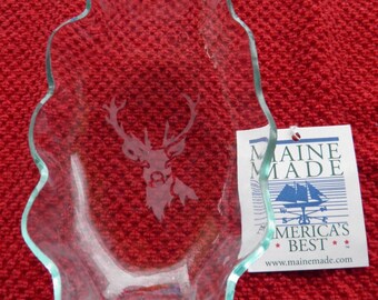 Etched Buck Head Clear Baroque Stained Fused Glass Soap Dish