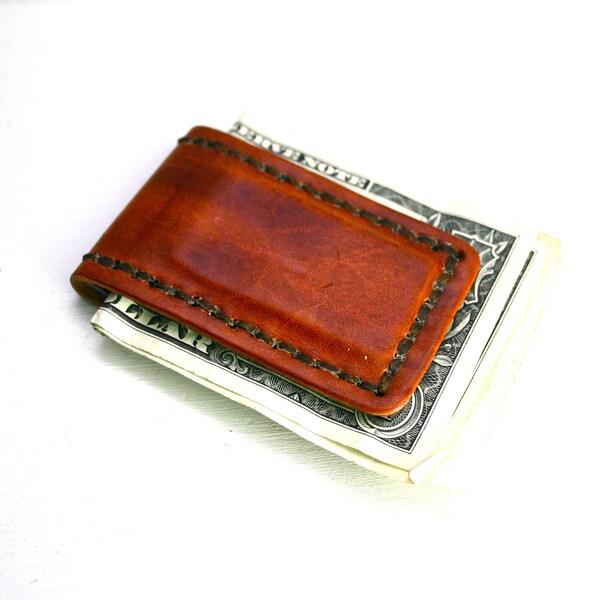 Mens dark brown leather money clip - magnetic- groomsman gift