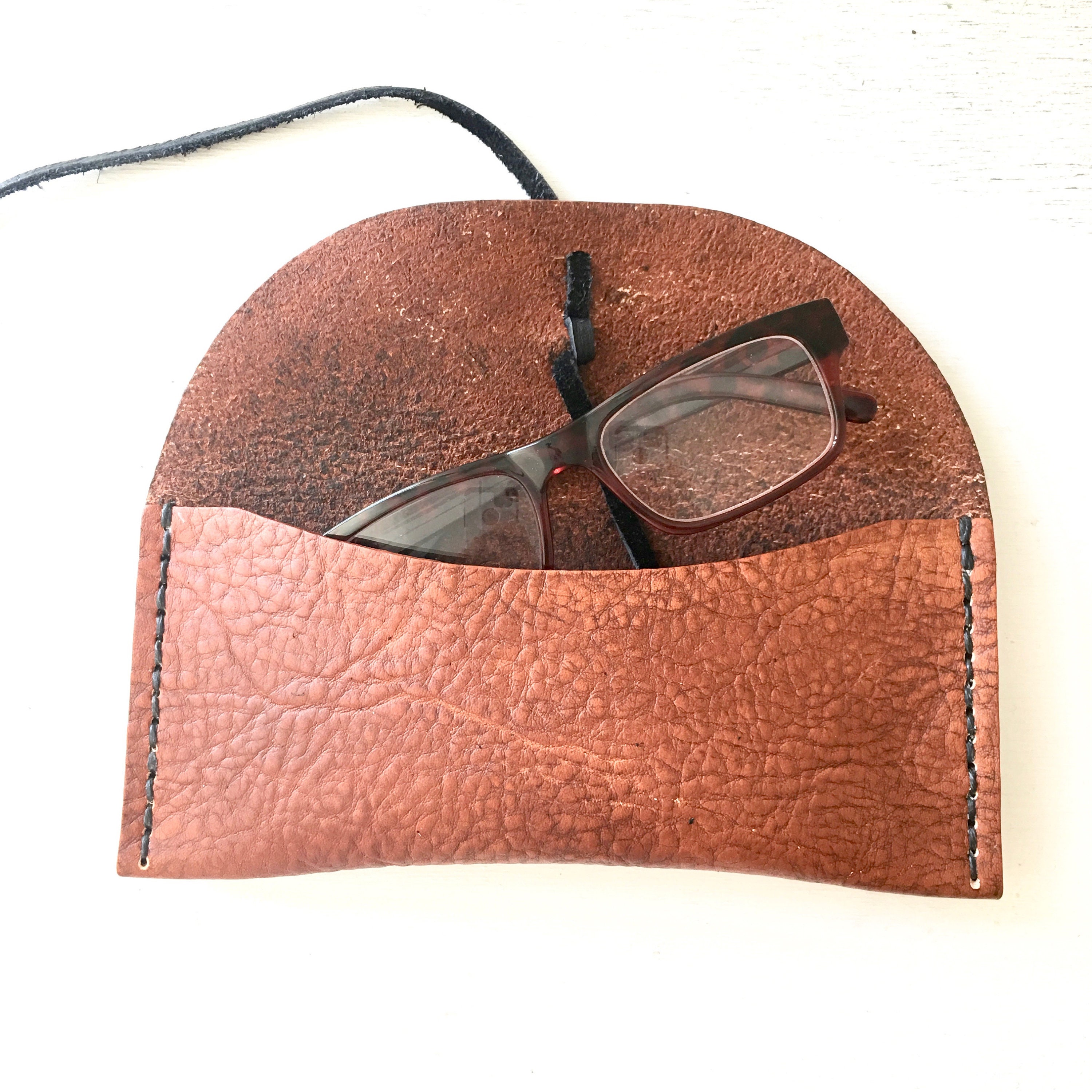 Leather wrap case for sunglasses reading glasses lip gloss Etsy
