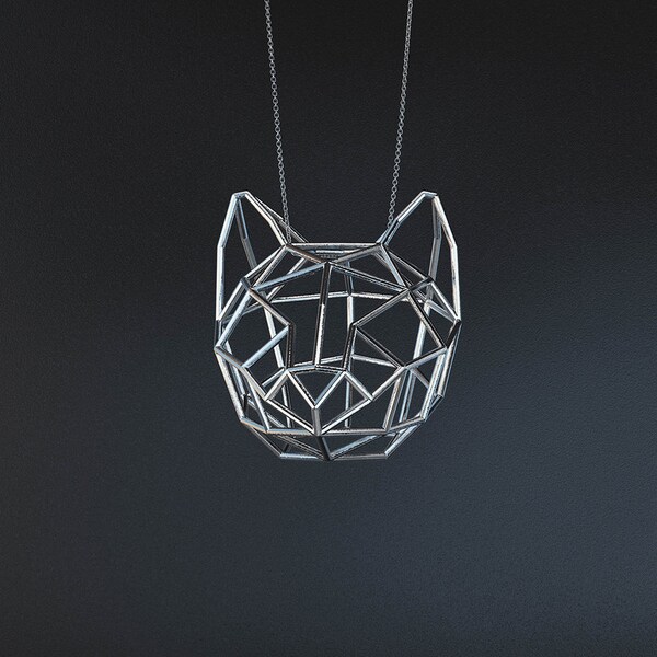 SILVER CAT LARGE / silver pendant and silver chain