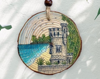 Isle of Wight Original Art, Appley Tower Ryde, Hand-drawn Wooden Hanging Decoration, Isle of Wight Artwork on Wood, Beach Decor