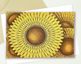Sunflower Art Print Greetings Card: Yellow Floral Design