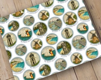 Isle of Wight Wrapping Paper featuring original art drawings of Isle of Wight landmarks, Isle of Wight Gift Wrap