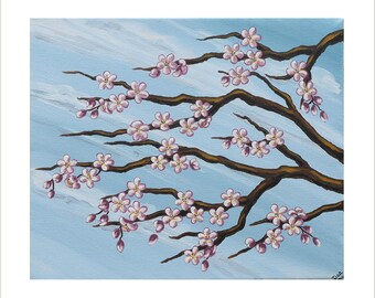 Arbres De Fleurs De Cerisier Japonais Fleur Rose Peinture Etsy