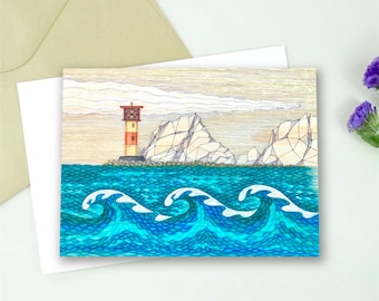 The Needles Lighthouse Art Print Card - Isle of Wight Greetings Card