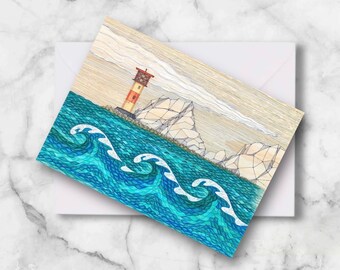 Isle of Wight Art Print Greetings Card, The Needles Lighthouse, Isle of Wight, Art Print Card