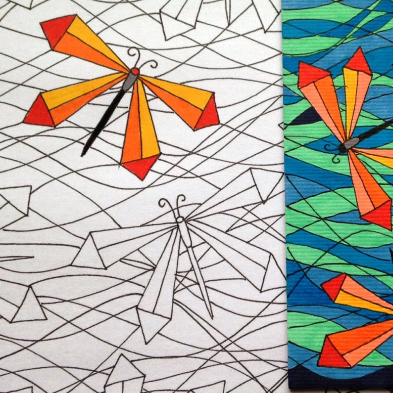 Dragonfly Mosaic Download Mosaic Dragonfly Colouring Page | Etsy