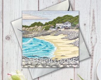 Steephill Cove, Isle of Wight, Travel Poster Art Print Card, IOW Birthday Card