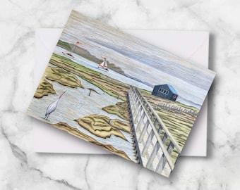 Isle of Wight Greetings Card, Newtown Creek Nature Reserve, Isle of Wight, Art Print Greetings Card