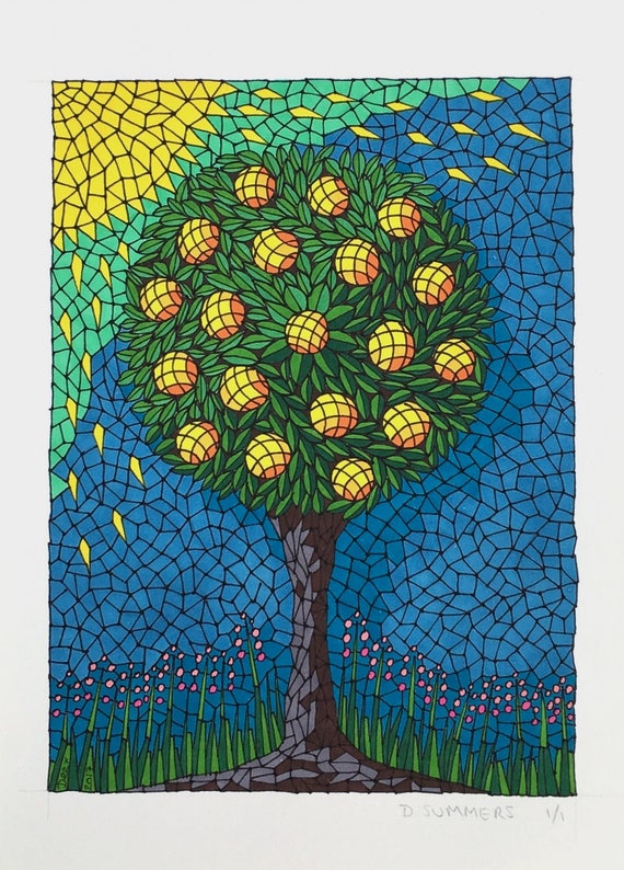 Mosaïque Dart Dessin De Larbre Orange Orange Arbre Mosaïque Mosaïque Oeuvre Illustration Darbre Fruits Colorés Fruit Tree Cuisine Decor