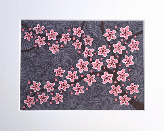 Różowy Japoński Kwiat Rysunek Cherry Blossom Sketch Oryginalny Kwiat Sztuki Z Uchwytem Na Zdjęcia Ilustracja Kwiat Różowy Różowy Szary ściany Art