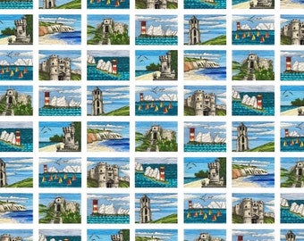 Isle of Wight print Wrapping Paper featuring original art drawings of Isle of Wight landmarks, Isle of Wight Gift Wrap