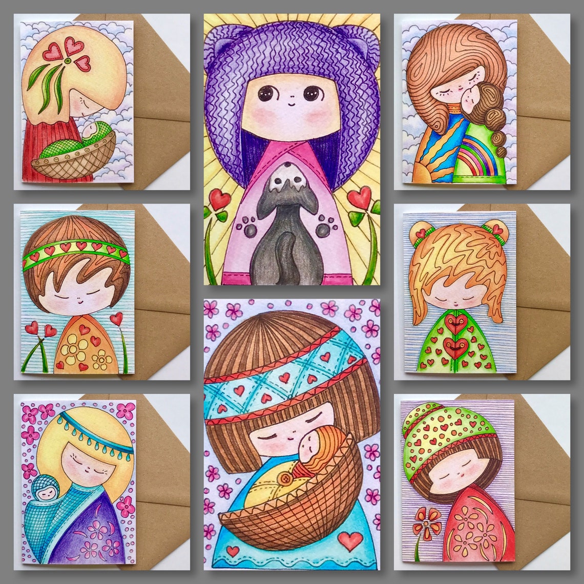 Mother and Baby Original Art Print Greetings Card Cute - Etsy