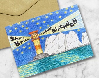 Isle of Wight Lighthouse Art Print Birthday Card