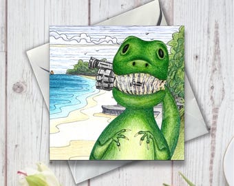 Dinosaur Birthday Card: Isle of Wight Art, Appley Tower