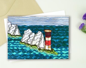 The Needles Lighthouse Art Print Greetings Card - Isle of Wight
