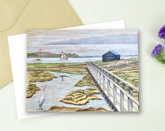 Newtown Creek Nature Reserve, Isle of Wight, Art Print Greetings Card, IOW Card