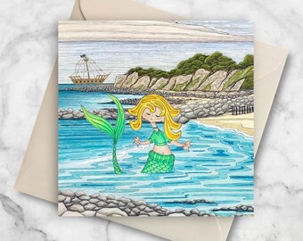 Mermaid Steephill Cove Art Print Greetings Card - Isle of Wight