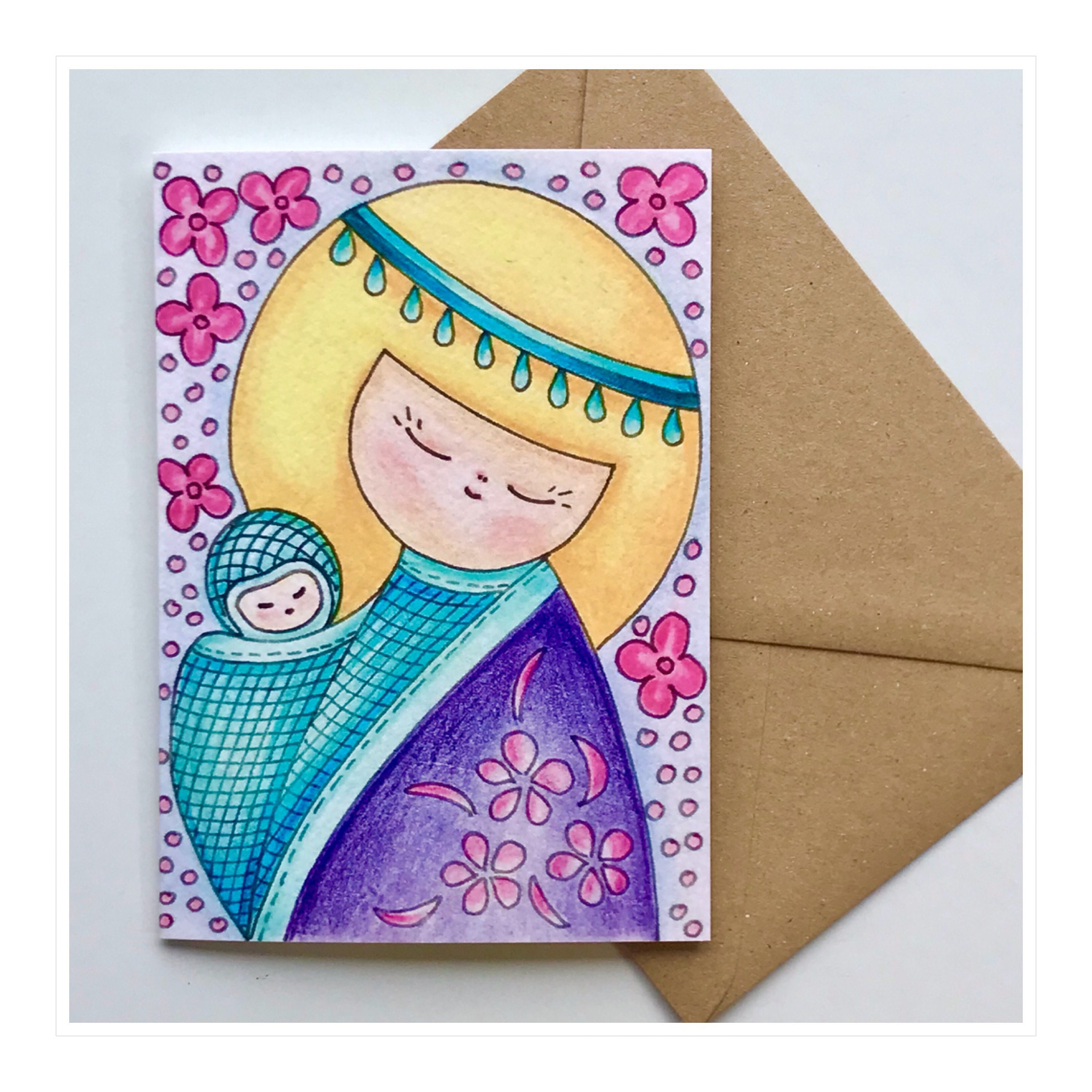 Mother and Baby Original Art Print Greetings Card Cute - Etsy
