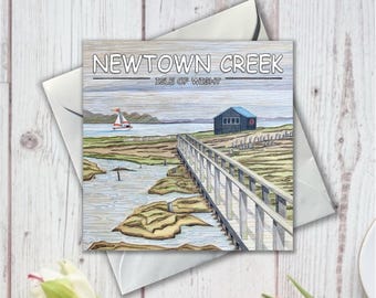 Newtown Creek, Travel Poster Art Print Card, Isle of Wight Birthday Card