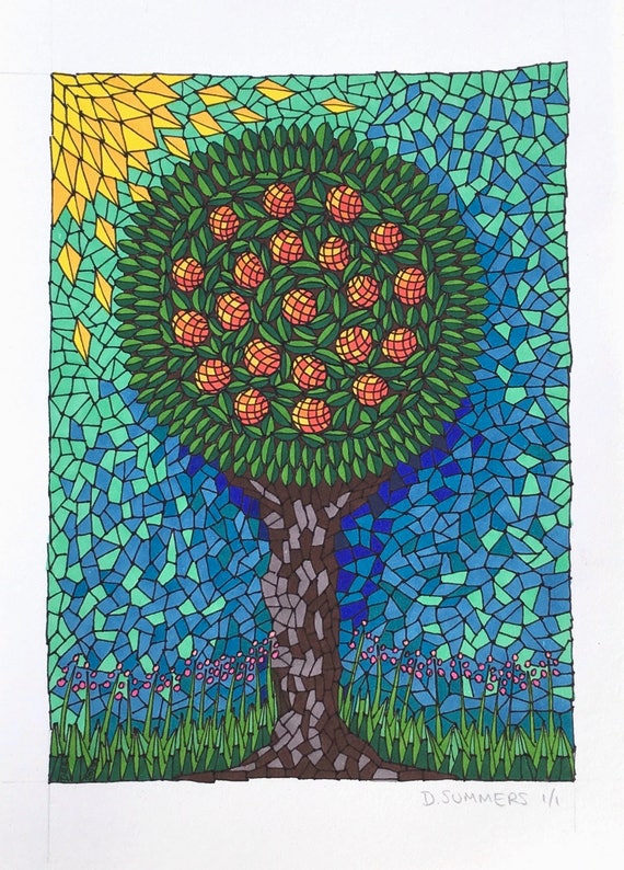 Orange Tree Drawing Orange Tree Mosaic Original Mosaic Etsy Orange Tree Drawing Orange Tree Mosaic Original Mosaic Etsy