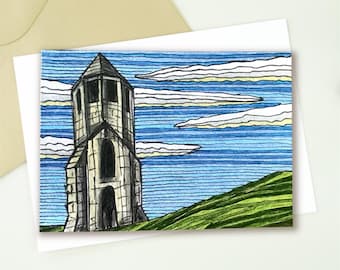 St Catherine's Oratory Art Print Greetings Card - Isle of Wight Landmark