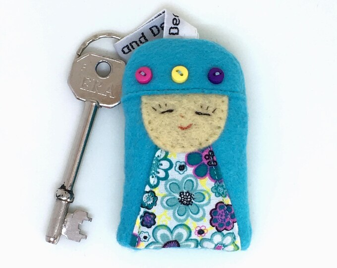 Handmade Japanese Kokeshi Doll Keyring in Gift Box Blue Etsy UK