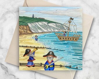 Pirate Greetings Card: Yaverland Beach, Isle of Wight Art Print